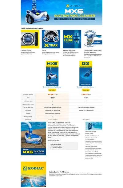 Premium A+ Content for Amazon.com : Zodiac MX6 Automatic In Ground Pool Cleaner : Patio