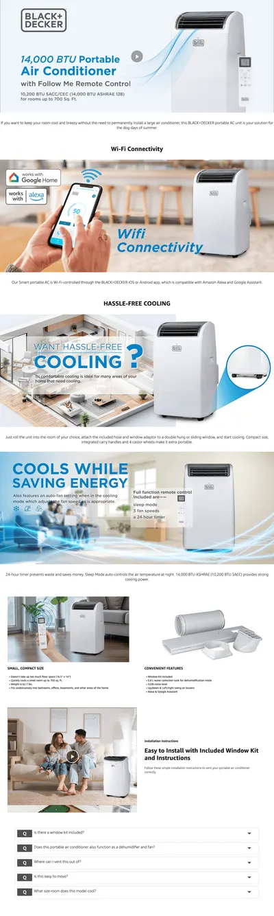 Premium A+ Content for Amazon.com: BLACK+DECKER Smart Portable Air Conditioner