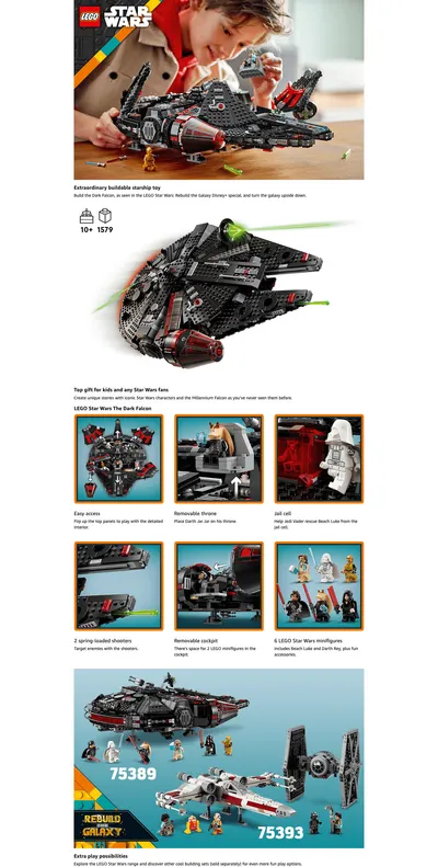 Premium A+ Content for Amazon.com: LEGO Star Wars The Dark Falcon Buildable Starship