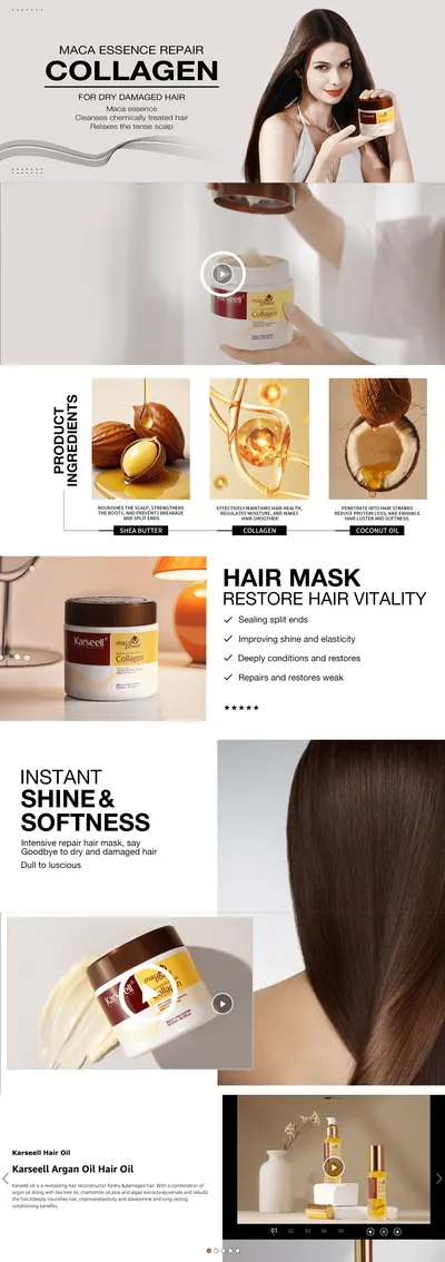 Premium A+ Content for Amazon.com: Karseell Collagen Hair Treatment Deep Repair Conditioning Argan Oil Collagen…