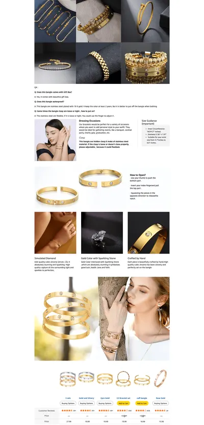 Premium A+ Content for Amazon.com: A D. ALLEN & DANMI. A D. 18 K Gold Plated Love Bangle Bracelet Set Stackable…