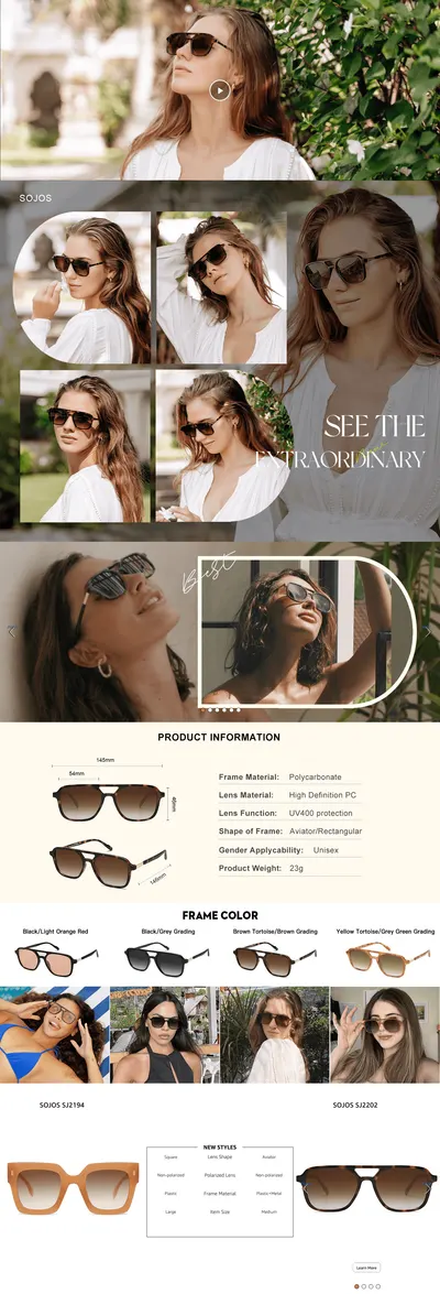 Premium A+ Content for Amazon.com: SOJOS Retro Aviator Sunglasses for Women Men