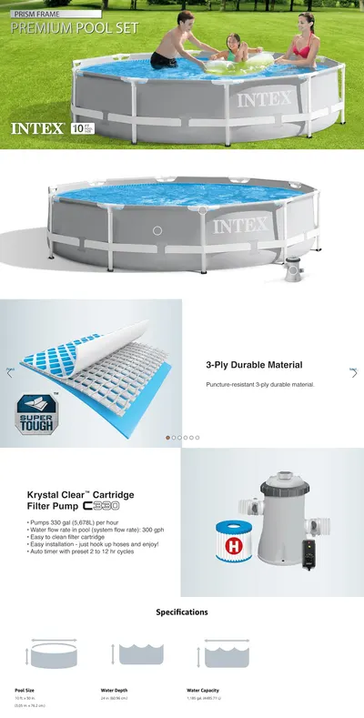 Premium A+ Content for Amazon.com: Intex 26701EH Prism Frame Premium Above Ground Swimming Pool Set: 10ft x 30in