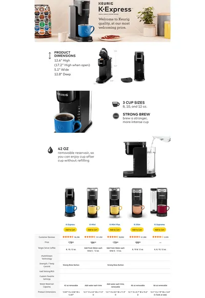 Premium A+ Content for Amazon.com: Keurig K-Express Single Serve K-Cup Pod Coffee Maker
