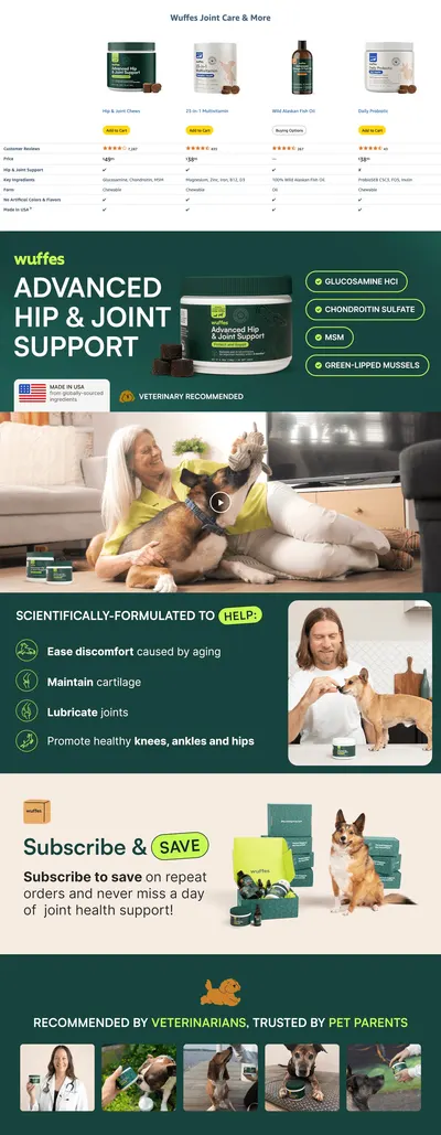 Premium A+ Content for Amazon.com : Wuffes Advanced Dog Hip and Joint Supplement with Glucosamine