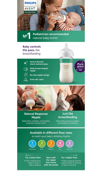 Premium A+ Content for Amazon.com: Philips Avent Natural Glass Baby Bottles with Natural Response Nipples…