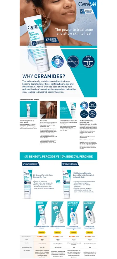 Premium A+ Content for Amazon.com: CeraVe Acne Foaming Cream Cleanser