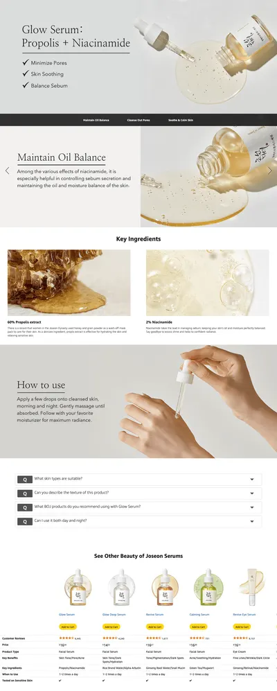 Premium A+ Content for Amazon.com: Beauty of Joseon Glow Serum Propolis and Niacinamide Hydrating Facial…