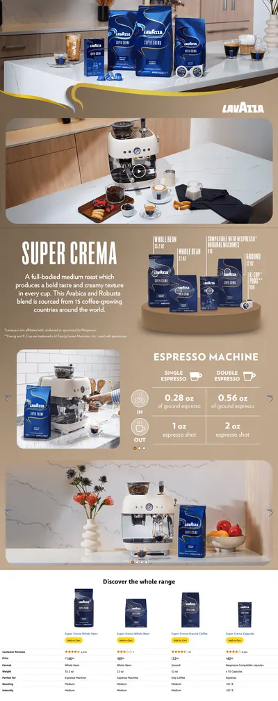 Premium A+ Content for Amazon.com : Lavazza Super Crema Whole Bean Coffee