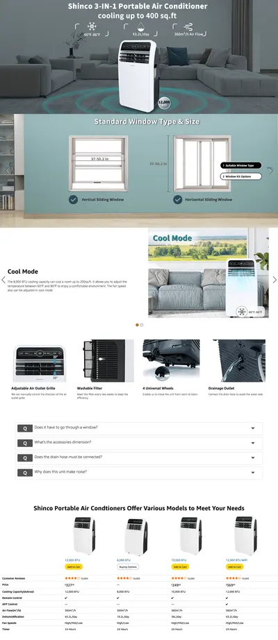 Premium A+ Content for Amazon.com: Shinco 12,000 BTU Portable Air Conditioner