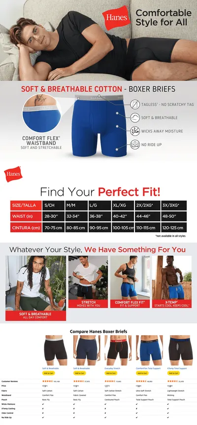 Premium A+ Content for Hanes Men's Boxer Soft Breathable Cotton ComfortFlex Waistband