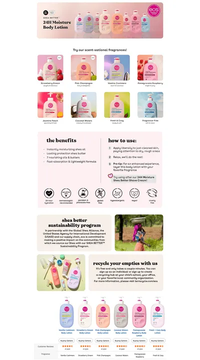 Premium A+ Content for Amazon.com : eos Shea Better Body Lotion- Vanilla Cashmere