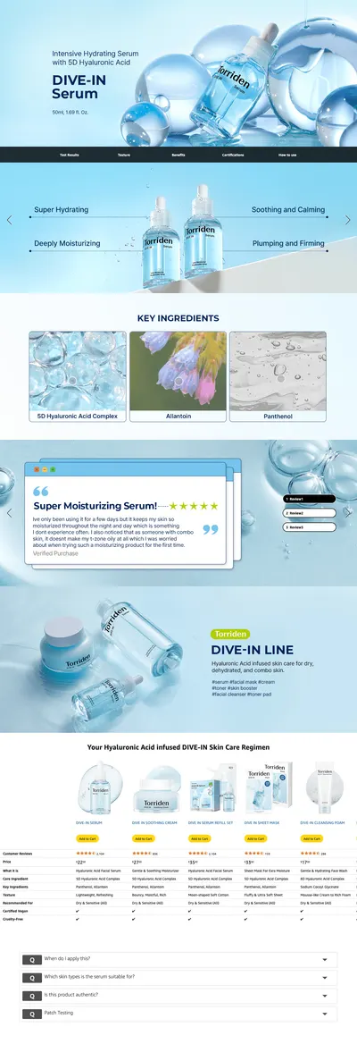 Premium A+ Content for Amazon.com: Torriden DIVE IN Hyaluronic Acid Serum 50ml (1.69 fl.oz.)
