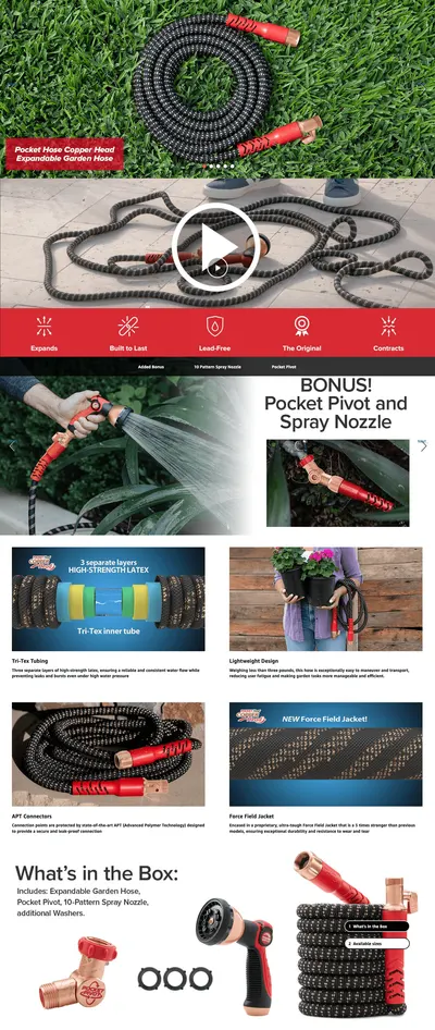 Premium A+ Content for Amazon.com : Pocket Hose Copper Head w/New Pocket Pivot Expandable Garden Hose 100FT
