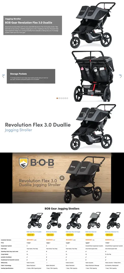 Premium A+ Content for Amazon.com : BOB Gear Revolution Flex 3.0 Duallie Double Jogging Stroller