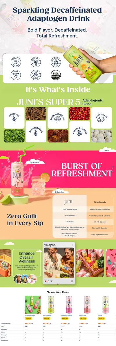 Premium A+ Content for Amazon.com : Juni Sparkling Adaptogen Drink with Ashwagandha