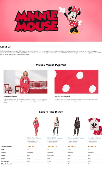 Premium A+ Content for Girls Minnie Mouse Red Long Pyjama Set Kids PJs