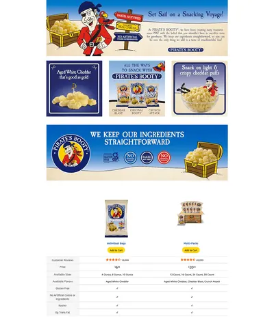 Premium A+ Content for Amazon.com: Pirate's Booty Aged White Cheddar Cheese Puffs