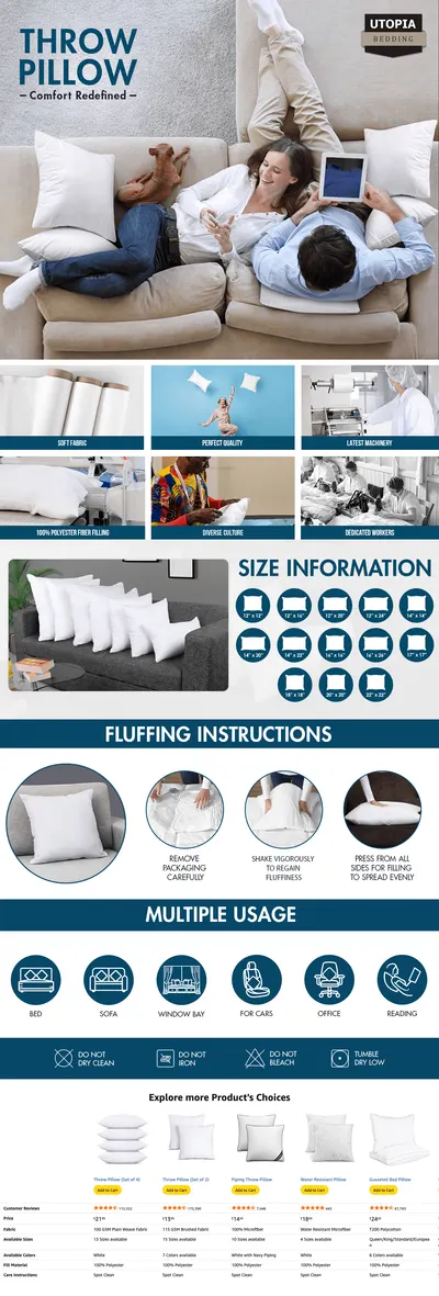 Premium A+ Content for Amazon.com: Utopia Bedding Throw Pillows (Set of 4
