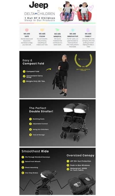 Premium A+ Content for Amazon.com : Jeep Destination Ultralight Side x Side Double Stroller