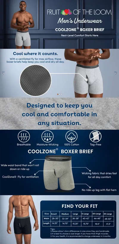 Premium A+ Content for Fruit of the Loom Mens Coolzone Briefs