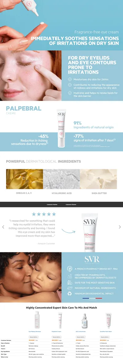 Premium A+ Content for Amazon.com: SVR Palpebral Eyelid Cream. Hyaluronic Acid & Shea Butter Ultra-Soothing for…