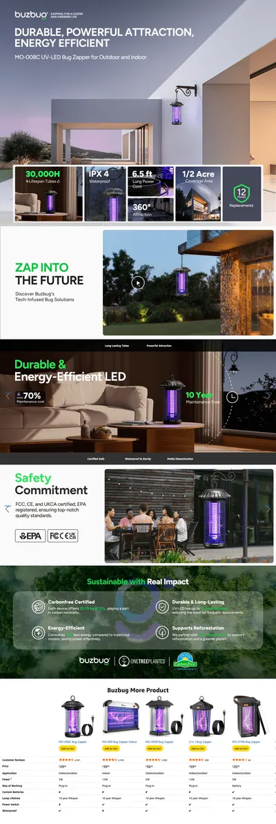 Premium A+ Content for Amazon.com : Buzbug LED Bug Zapper Indoor Outdoor