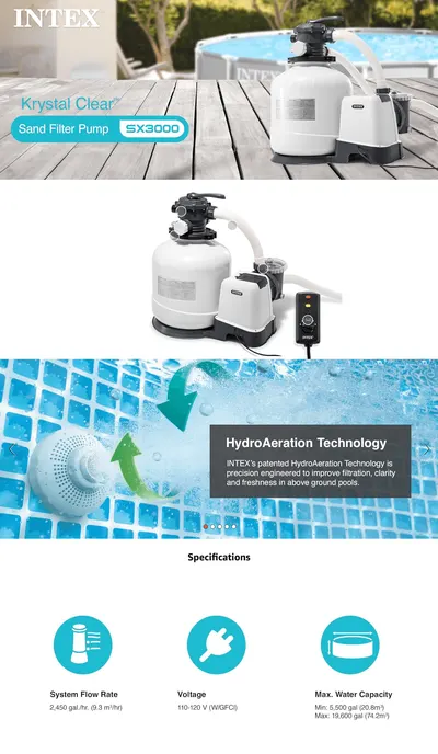 Premium A+ Content for Amazon.com : Intex 26651EG 3,000 GPH Above Ground Pool Sand Filter Pump with Automatic…