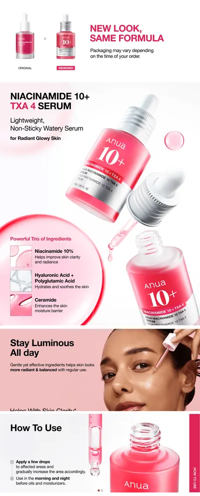 Premium A+ Content for Amazon.com: ANUA Niacinamide 10 + TXA 4 Serum