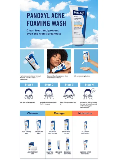 Premium A+ Content for Amazon.com: PanOxyl Acne Foaming Wash Benzoyl Peroxide 10% Maximum Strength Antimicrobial