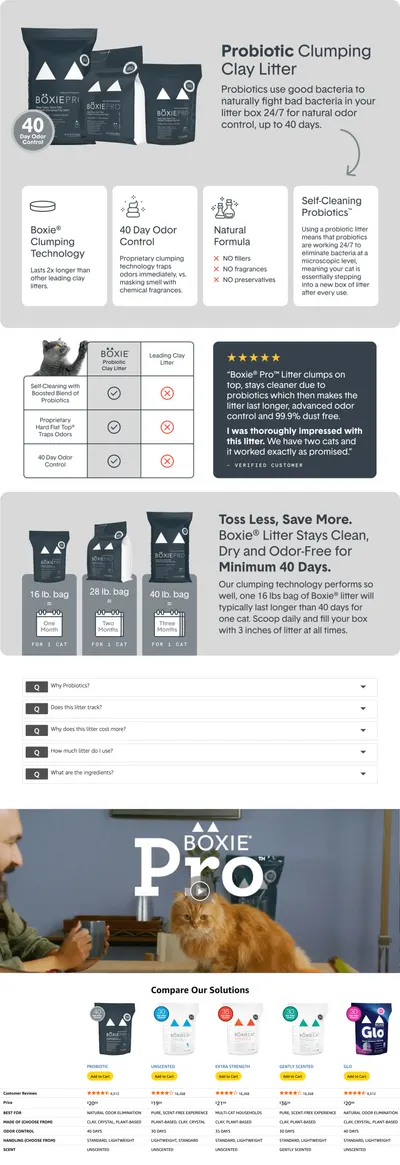 Premium A+ Content for Amazon.com : Boxie® Probiotic Cat Litter 40 Day Natural Odor Control