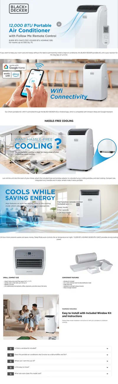 Premium A+ Content for Amazon.com: BLACK+DECKER Smart Portable Air Conditioner