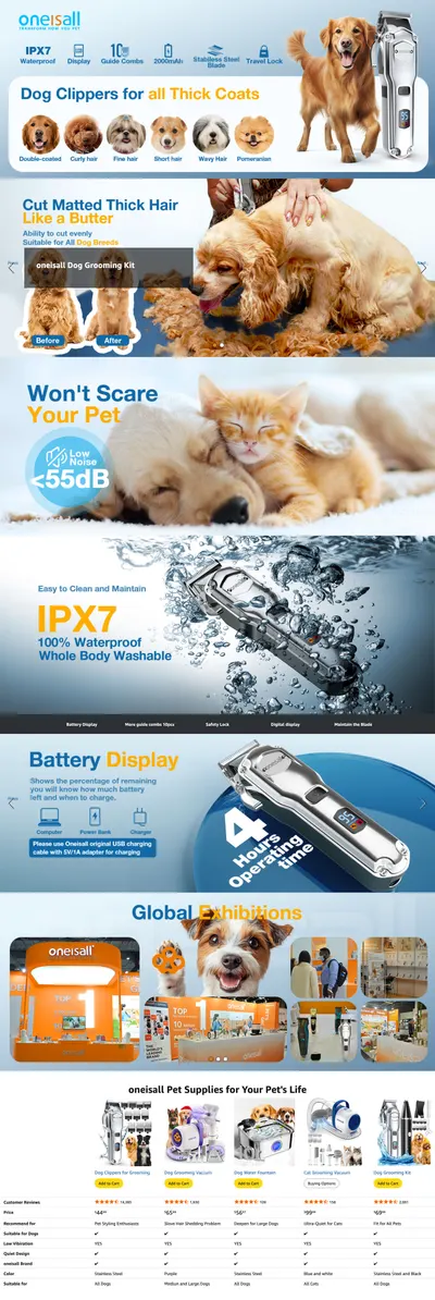 Premium A+ Content for Amazon.com : oneisall Dog Clippers for Grooming for Thick Heavy Coats/Low Noise…
