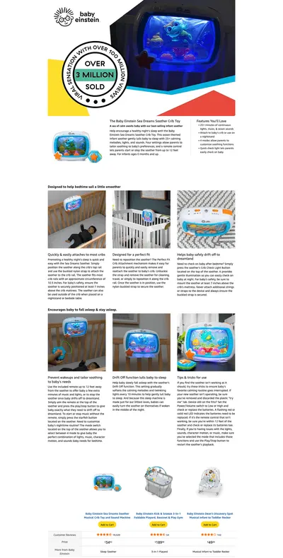 Premium A+ Content for Amazon.com : Baby Einstein Sea Dreams Soother Musical Crib Toy and Sound Machine