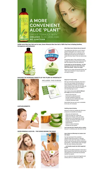 Premium A+ Content for Amazon.com : Seven Minerals Organic Aloe Vera Gel from freshly cut 100% Pure Aloe