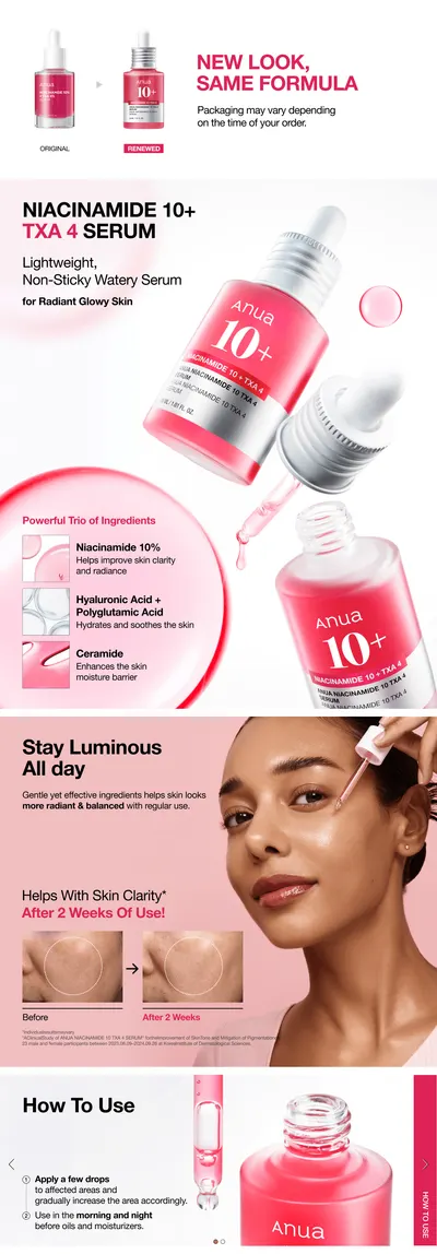 Premium A+ Content for Amazon.com: ANUA Niacinamide 10 + TXA 4 Serum