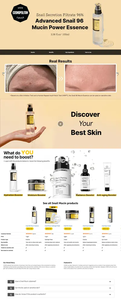 Premium A+ Content for Amazon.com: COSRX Snail Mucin 96% Power Repairing Essence 3.38 fl.oz 100ml