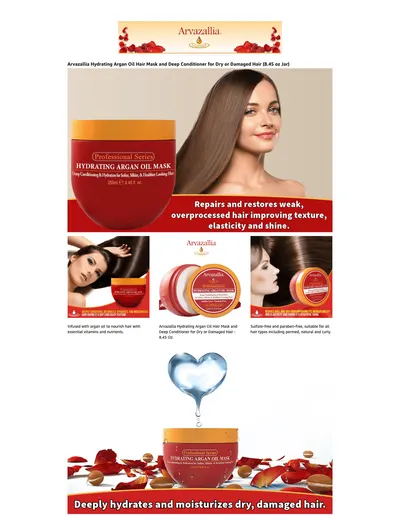 Premium A+ Content for Amazon.com: Arvazallia Hydrating Argan Oil Hair Mask and Deep Conditioner for Dry or…