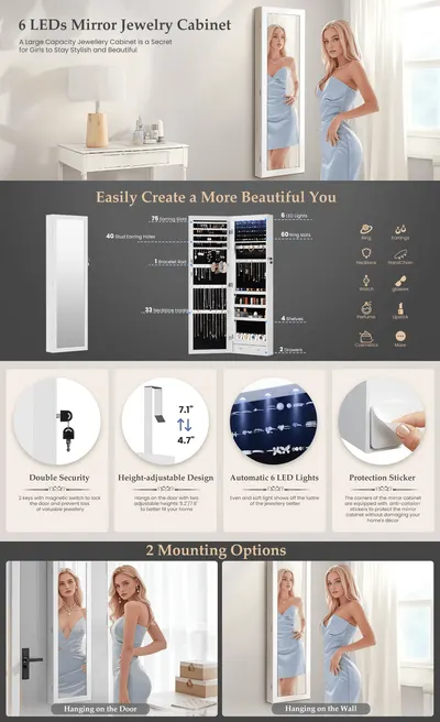 Premium A+ Content for Amazon.com: DUMOS 6 LEDs Mirror Jewelry Cabinet