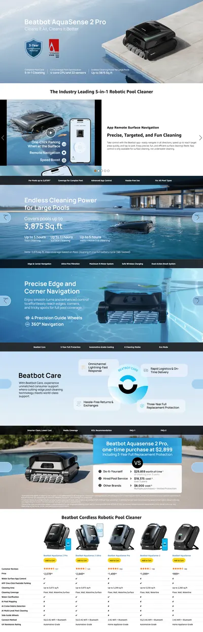 Premium A+ Content for Amazon.com : Beatbot AquaSense 2 Pro Cordless Robotic Pool Cleaner