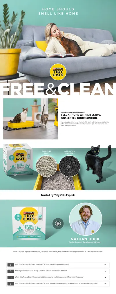 Premium A+ Content for Amazon.com : Purina Tidy Cats Free and Clean Unscented Cat Litter