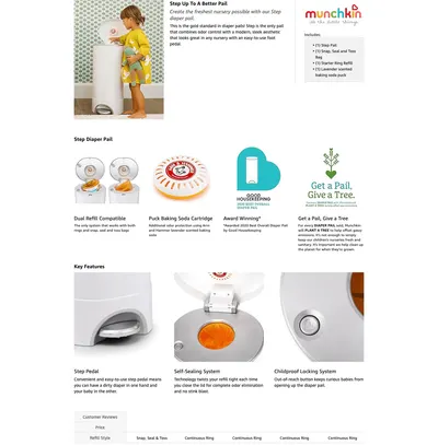 Premium A+ Content for Amazon.com: Munchkin® STEP™ Diaper Pail Powered by Arm & Hammer