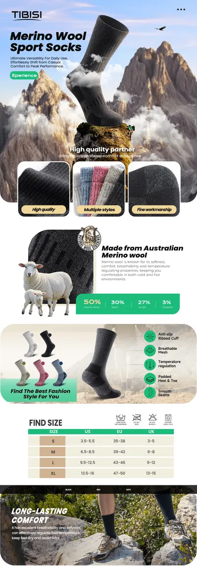 Premium A+ Content for TIBISI Mens Socks Cushion Moisture Wicking Breathable