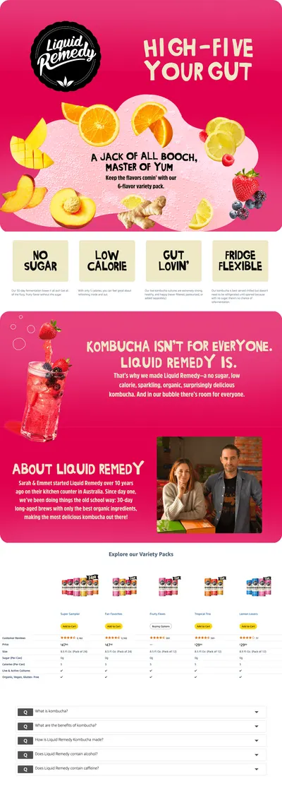 Premium A+ Content for Amazon.com : Liquid Remedy Kombucha Sugar Free Organic Drink