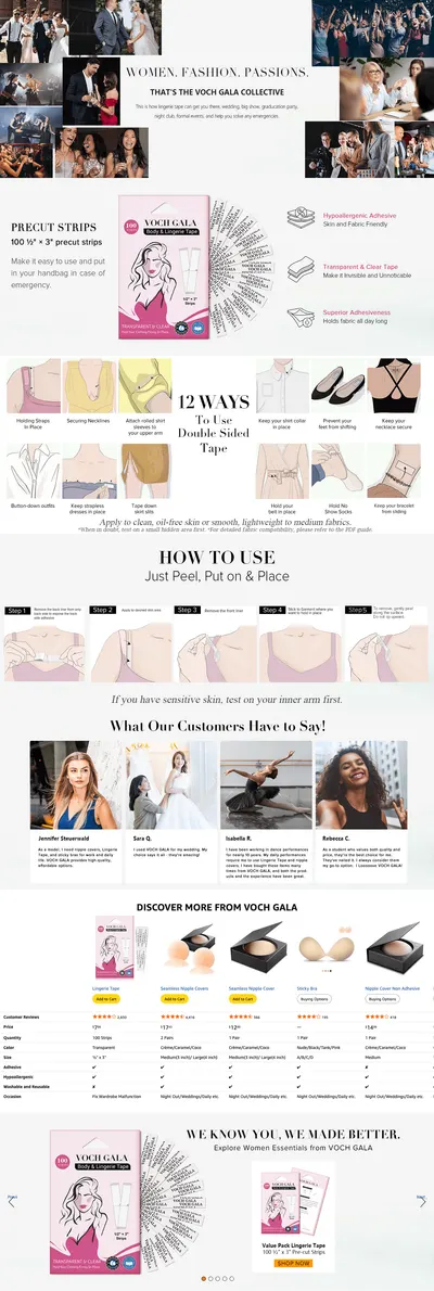 Premium A+ Content for Amazon.com: VOCH GALA 100 Strips Double Sided Tape for Fashion and Clothes