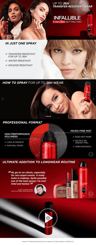 Premium A+ Content for Amazon.com: L'Oreal Paris Infallible 3-Second Setting Spray Mist
