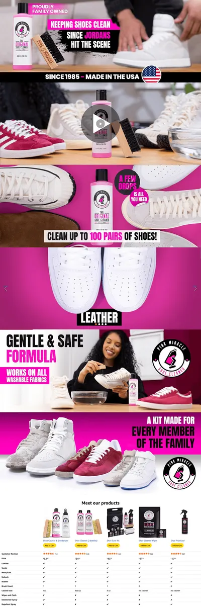Premium A+ Content for Amazon.com: Pink Miracle Shoe Cleaner Kit with Bottle and Brush For Fabric Cleaner For…