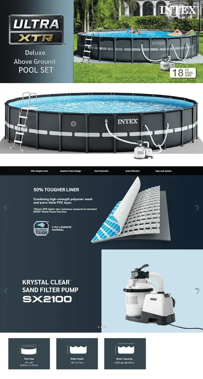 Premium A+ Content for Amazon.com: Intex Ultra XTR Frame 18' x 52" Above Ground Swimming Pool with Sand Filter…