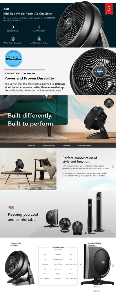 Premium A+ Content for Amazon.com: Vornado 630 Mid-Size Whole Room Air Circulator Fan for Home