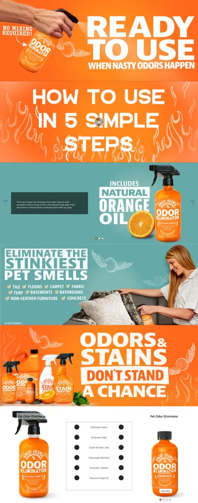 Premium A+ Content for Amazon.com: ANGRY ORANGE Pet Odor Eliminator for Dog and Cat Urine
